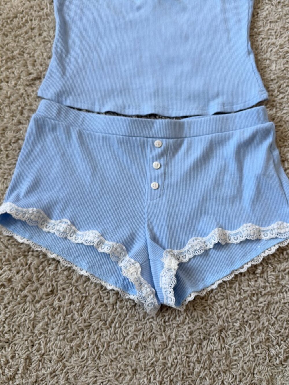 Edikted Sleep Set Light Blue Ribbed Size S - Picture 5 of 6
